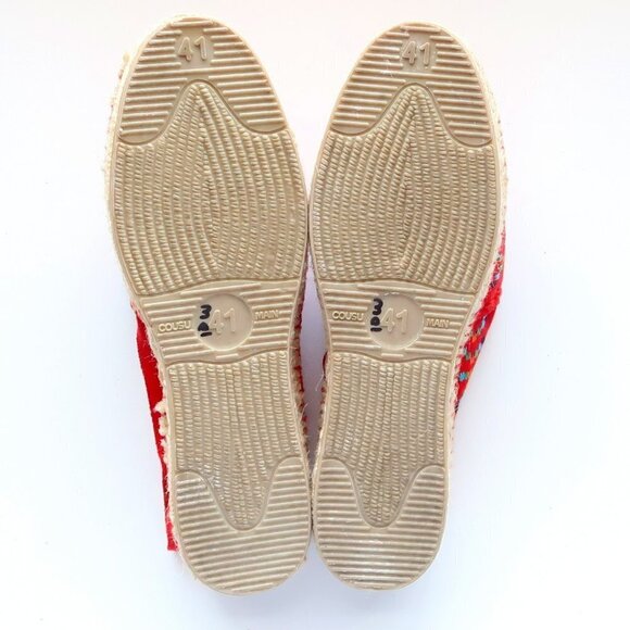 Cousu Main Handmade Red Organic Cotton Canvas Espadrilles Flats Summer Shoes - Picture 7 of 16